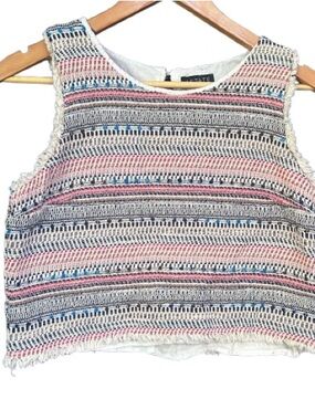 1. State Women’s Sleeveless Crop Top White Pink Blue Tan Medium Boho, Festival